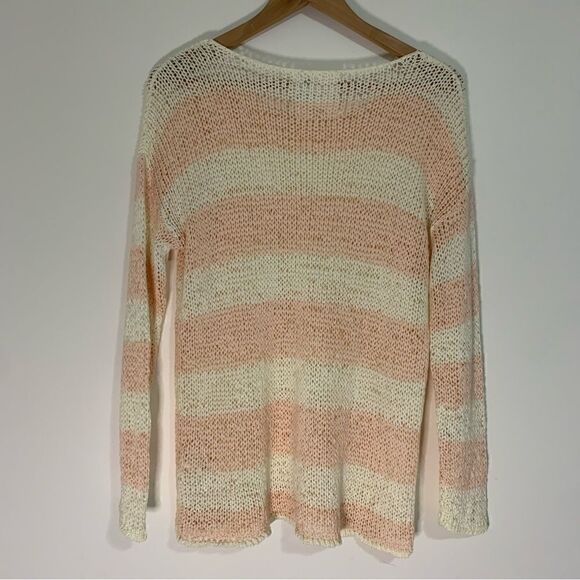 Kensie Pieces Open Knit Sweater Striped Off-white & Peach Orange Women’s Size M - Picture 2 of 8